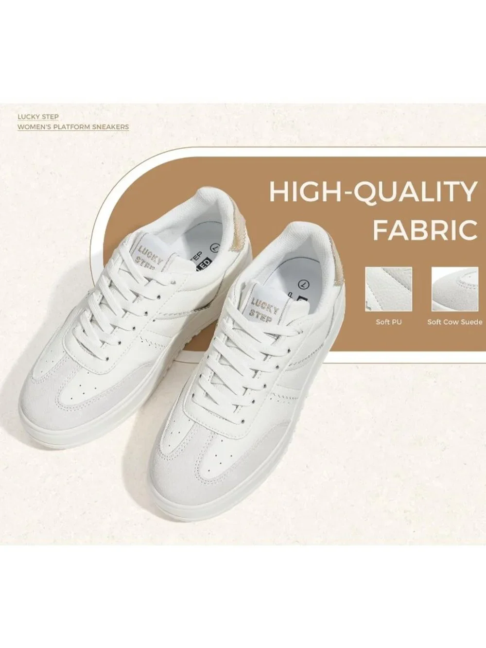 Women's White Lace Up Platform Thick Sole Comfortable Casual Fashion Sneakers